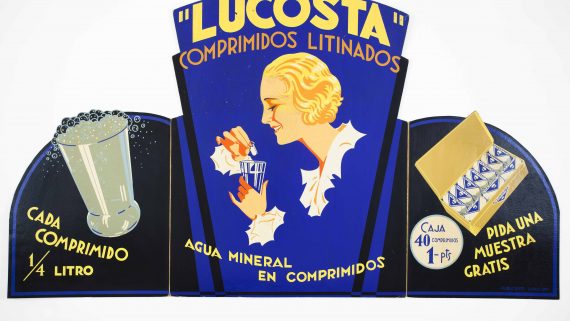 Lucosta. Comprimidos
litinados
Expositor d'aparador. Cartró
c. 1930
Publicolor, Barcelona
71,5 x 126,5 cm
Col. Mateu Llinàs i Audet