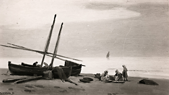 Obra La playa del artista Dionís Baixeras. AFB. F. Serra