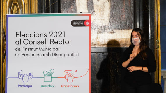 Pancarta de les Eleccions IMPD 2021 a l'acte de presentació de candidatures.