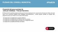 El Plenari del Consell Municipal acorda que el Govern municipal insti i acordi amb el Govern de l’Estat, dins del marc de la comissió bilateral entre ambdues administracions, i durant aquest mandat, el traspàs dels següents actius que l’Estat té a la ciutat de Barcelona: - El traspàs de la propietat de la caserna del Bruc. - El traspàs de la Del Grup Municipal Junts per Catalunya (Trias per Barcelona): El Plenari del Consell Municipal acorda que el Govern municipal insti i acordi amb el Govern de l’Estat, dins del marc de la comissió bilateral entre ambdues administracions, i durant aquest mandat, el traspàs dels següents actius que l’Estat té a la ciutat de Barcelona: - El traspàs de la propietat de la caserna del Bruc. - El traspàs de la propietat de la Prefectura de via Laietana. - El traspàs de la propietat dels locals buits de la Seguretat Social. - El traspàs de la propietat del Palau de Duana.