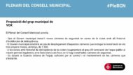 Del Grup Municipal Vox: El Plenari del Consell Municipal acorda: - Que el Govern municipal instal·li noves càmeres de seguretat en zones de la ciutat amb alt historial d’incidències de delinqüència. - El Govern municipal establirà un pla de desplegament d’aquestes càmeres que inclogui la instal·lació en els tres propers mesos, almenys, de 1.500. - A les zones amb historial de delinqüència de la ciutat s’augmentarà el grau d'il·luminació de l’espai públic al màxim permès legalment, amb llum blanca als llocs on hi hagi instal·lades càmeres de seguretat. - Es dotarà la Guàrdia Urbana de l’equip suficient per al control i el manteniment de les càmeres que s’instal·lin.