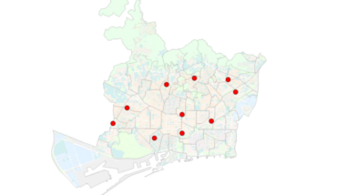 Mapa de les 10 mitgeres, una a cada districte de la ciutat.