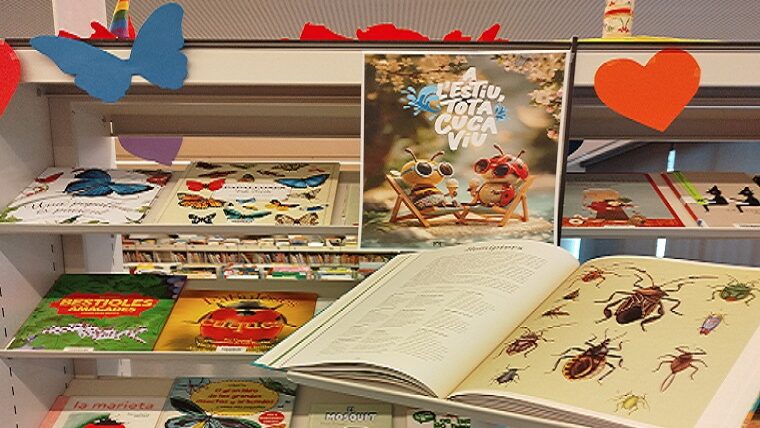 Exposició a la Sala Infantil de la BIblioteca llibres d'insectes