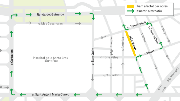 Plànol del tram afectat i de l'itinerari alternatiu
