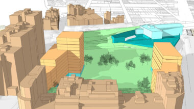 Render d&#039;habitatges i equipaments de l&#039;Illa Citröen.