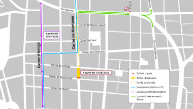 Plànol dels canvis de mobilitat a l&#039;entorn de Muntaner per les obres de l&#039;L8.