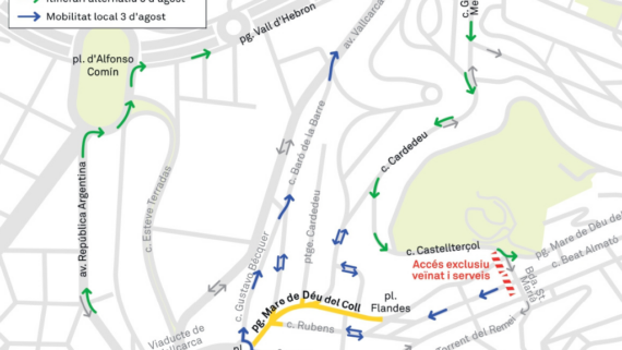 Mapa amb els desviaments per la pavimentacio de pg. Mare de Deu del Coll