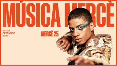 Imatge amb la gràfica de la campanya de la Mercè amb el text &quot;Música Mercè&quot; i les dates de la festa major.