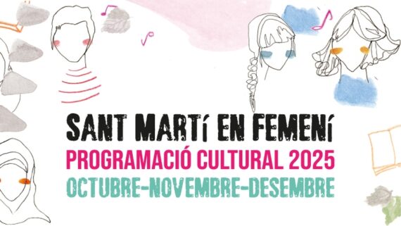 Il·lustracions de rostres femenins i llibres envolten el text: 