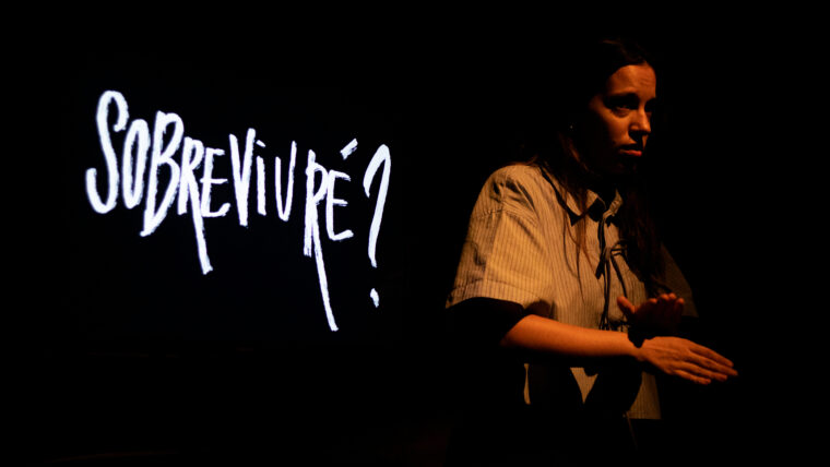 Sobre fondo negro la palabra en blanco Sobreviviré y una chica al lado