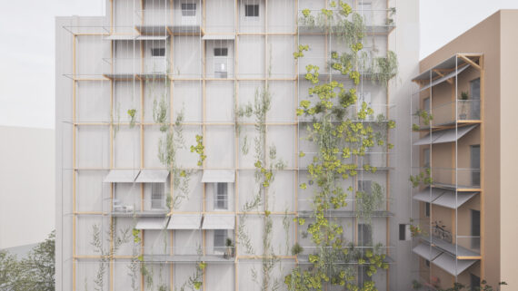 Render de la mitgera convertida en façana de l'Eixample, a la carretera Antiga d'Horta.
