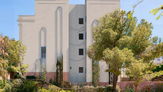 Render de la mitgera convertida en façana de Sarrià-Sant Gervasi, als jardins de Marià Manent.