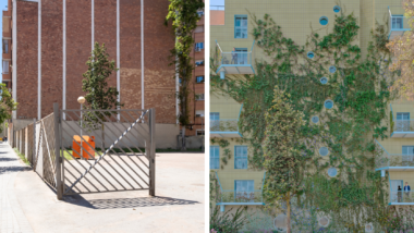 Abans i després de la mitgera convertida en façana de Sants-Montjuïc, al jardí de Francesc Masclans i Girvès.