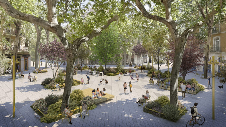 Imatge virtual de la gran plaça entre els carrers del Comte Borrell i Parlament.