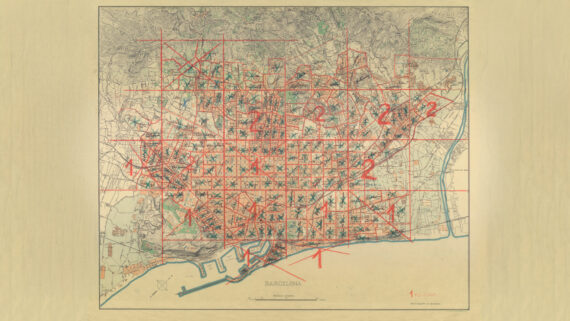 Plànol general de Barcelona dividit per persones responsables (soterranis) [ M : 16318 ]