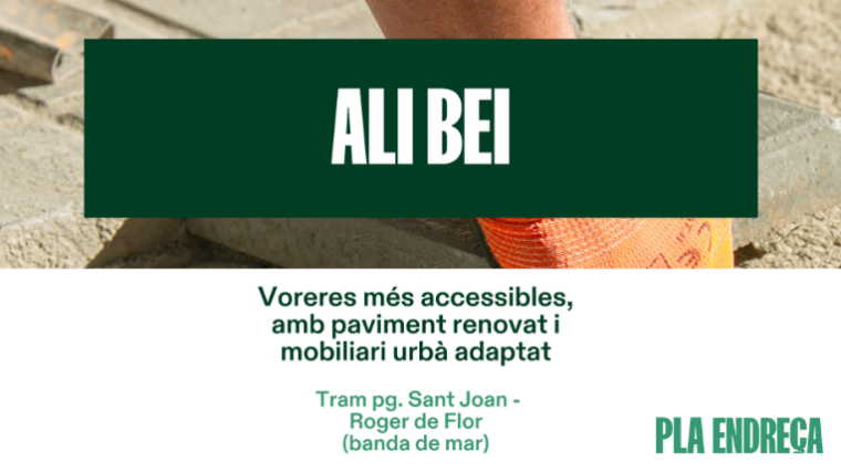 Visual informatiu de les obres de millora a la vorera banda mar del carrer d'Ali Bei