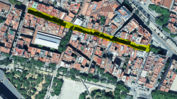 Vista aèria de Google Maps del tram del carrer del Clot a l'altura del Mercat
